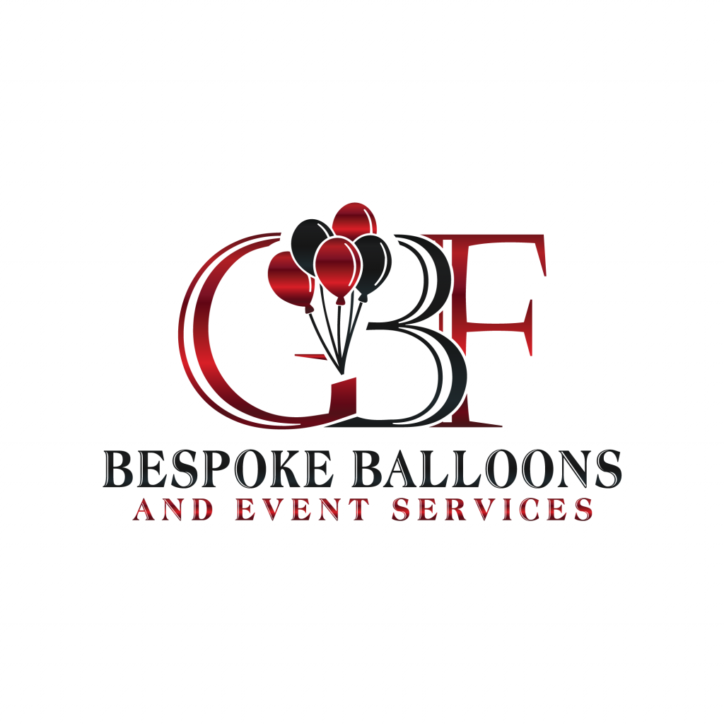This is the logo and branding for GBF Bespoke Balloons and Event Services llc, a Wisconsin based event company specializing in photo booths, balloon decorations & delivery, and cotton candy services. The logo is in red and black with G and F in red and B in black with a bouquet of red and black balloons stemming between the G and B of GBF.