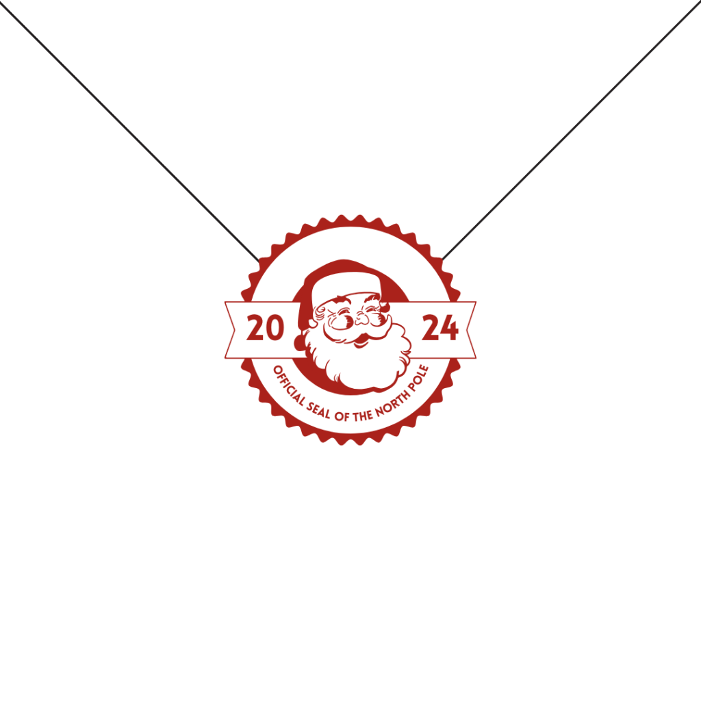 2024 Official North Pole Seal with Santa's face and a banner reading 'Official Seal of the North Pole.